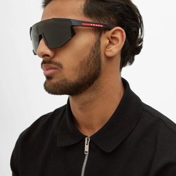 Prada Linea Rossa Men Sunglasses Black Grey Single Lens PS04WS DG006F NEW - Picture 9 of 10